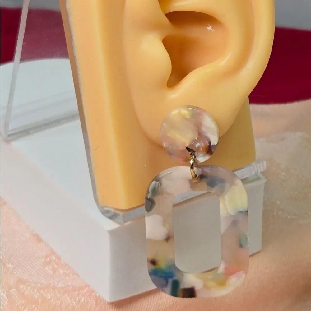 Pastel Confetti Acrylic Statement Earrings Geometric Cutout Boutique Dangles